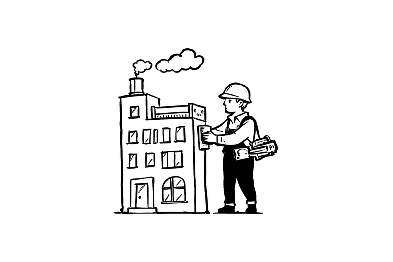 An image of a construction worker building a factory to symbolize the process of building an agency